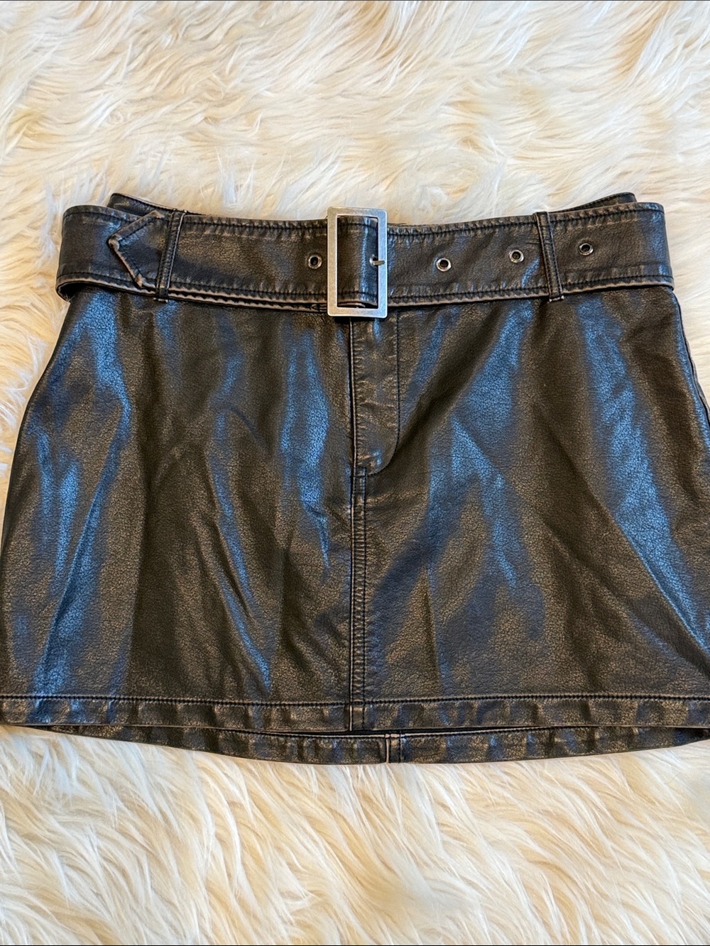 CI SONO Black Faux Leather Mini Skirt w/ Belt Edgy Baddie Sexy Large